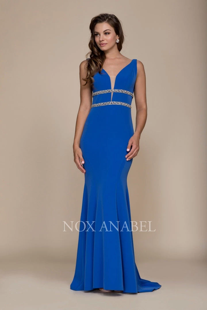 Jeweled V-Neck Mermaid Gown By Nox Anabel A076 Prom 8 Jeweled V-Neck Mermaid Gown By Nox Anabel A076 Prom