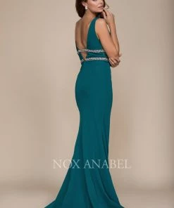 Jeweled V-Neck Mermaid Gown By Nox Anabel A076 Prom 14 Jeweled V-Neck Mermaid Gown By Nox Anabel A076 Prom