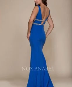 Jeweled V-Neck Mermaid Gown By Nox Anabel A076 Prom 17 Jeweled V-Neck Mermaid Gown By Nox Anabel A076 Prom