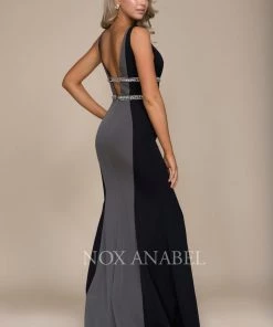 Jeweled V-Neck Mermaid Gown By Nox Anabel A076 Prom 19 Jeweled V-Neck Mermaid Gown By Nox Anabel A076 Prom