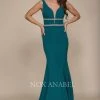 Jeweled V-Neck Mermaid Gown By Nox Anabel A076 Prom