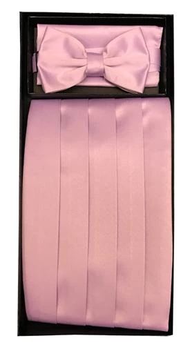 Vesuvio Napoli Men Dusty Pink Poly Satin Cummerbund, Bow Tie, And Hanky Set 3 Vesuvio Napoli Men Dusty Pink Poly Satin Cummerbund, Bow Tie, And Hanky Set