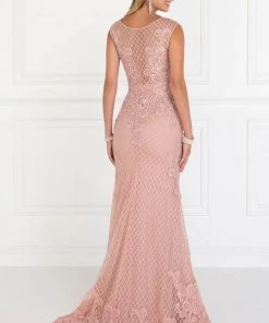 Prom Dusty Rose Floral Embroidered Mermaid Gown By Elizabeth K GL1536