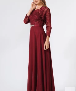 Dusty Rose Long Lace Bodice Dress With Bolero Jacket By Poly USA