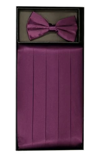 Vesuvio Napoli Eggplant Silk Satin Cummerbund And Bow Tie Set 3 Vesuvio Napoli Eggplant Silk Satin Cummerbund And Bow Tie Set