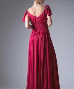 Long Flutter Sleeve Dress By Cinderella Divine 1002 Prom