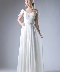 Long Flutter Sleeve Dress By Cinderella Divine 1002 Prom