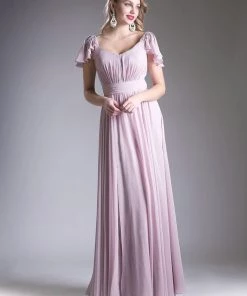 Long Flutter Sleeve Dress By Cinderella Divine 1002 Prom