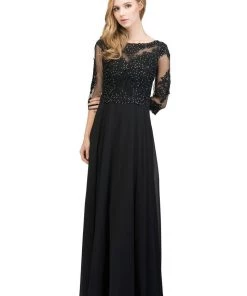 Starbox Embellished Bodice Long Dress With Sheer Sleeves By Star Box 81032 Prom