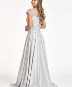 Embellished Cap Sleeve Chiffon Gown By Elizabeth K GL3065 Prom