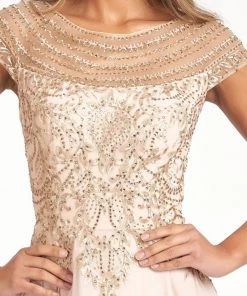 Embellished Cap Sleeve Chiffon Gown By Elizabeth K GL3065 Prom