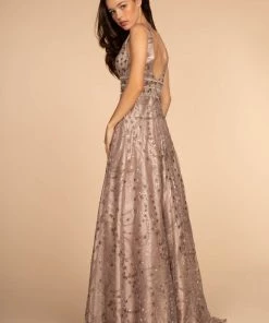 Prom Embellished Deep V-Neck A-line Dress By Elizabeth K GL2589