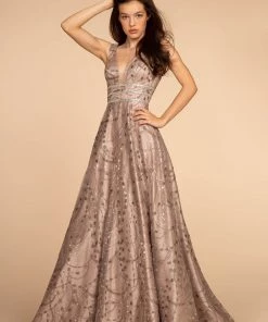 Prom Embellished Deep V-Neck A-line Dress By Elizabeth K GL2589