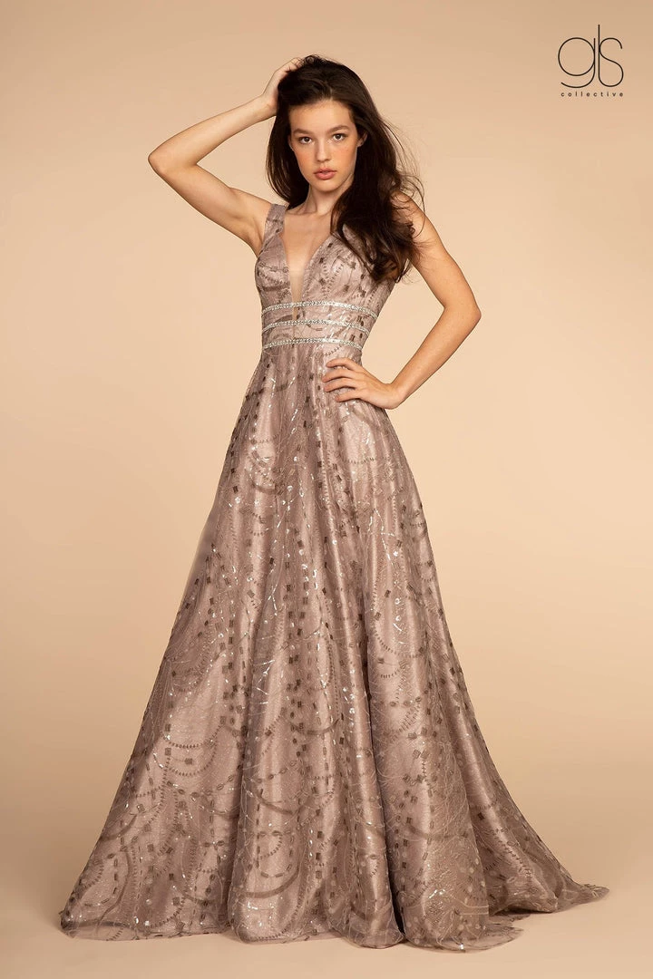 Prom Embellished Deep V-Neck A-line Dress By Elizabeth K GL2589 3 Prom Embellished Deep V-Neck A-line Dress By Elizabeth K GL2589