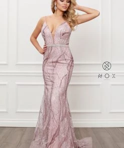 Embellished Deep V-Neck Mermaid Gown By Nox Anabel Y409 Prom 12 Embellished Deep V-Neck Mermaid Gown By Nox Anabel Y409 Prom