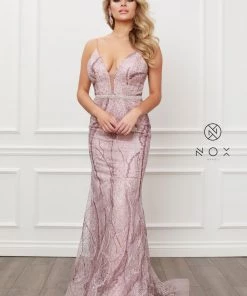 Embellished Deep V-Neck Mermaid Gown By Nox Anabel Y409 Prom