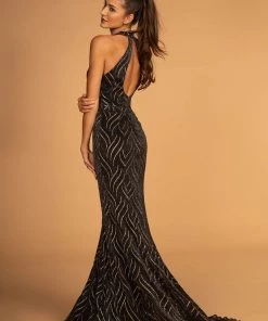 High Halter Glitter Mermaid Dress By Elizabeth K GL2659 Prom