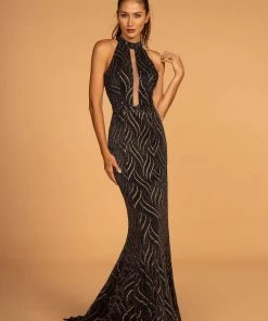High Halter Glitter Mermaid Dress By Elizabeth K GL2659 Prom