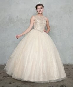 Calla Collection Embellished Illusion Ball Gown With Glitter A-line Skirt Quinceañera