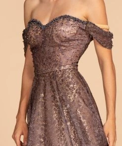 Elizabeth K Embellished Lace Off Shoulder A-line Gown By GLS Gloria GL2570