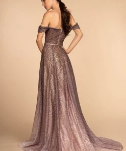 Elizabeth K Embellished Lace Off Shoulder A-line Gown By GLS Gloria GL2570