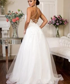 Embellished Lace Up Bridal Gown By Elizabeth K GL1916