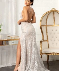 Embellished Lace-Up Fitted Gown By Elizabeth K GL3003