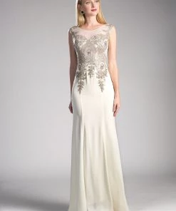 Embellished Long Cap Sleeve Dress By Cinderella Divine 35