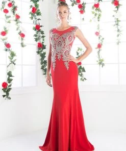 Embellished Long Cap Sleeve Dress By Cinderella Divine 35