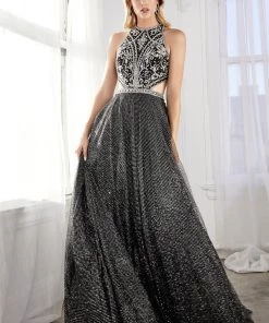 Prom Beaded Long High-Neck Dress By Cinderella Divine CW571