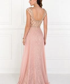 Embellished Long Navy Cap Sleeve Dress By Elizabeth K GL1577 Prom