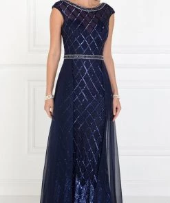 Prom Embellished Long Pink Cap Sleeve Dress By Elizabeth K GL1577