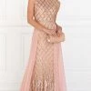Prom Embellished Long Pink Cap Sleeve Dress By Elizabeth K GL1577