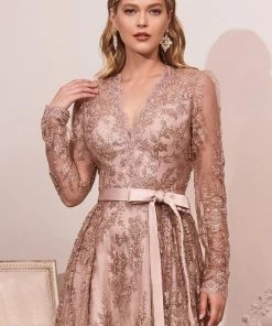 Embellished Long Sleeve Gown By Cinderella Divine CD233