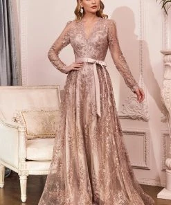 Embellished Long Sleeve Gown By Cinderella Divine CD233