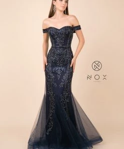 Embellished Off Shoulder Mermaid Dress By Nox Anabel H294