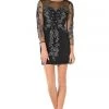 Prom Embellished Sheer Short Black Dress With Sleeves By Poly USA