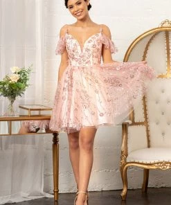 Embellished Short Cold Shoulder Dress By Elizabeth K GS1996