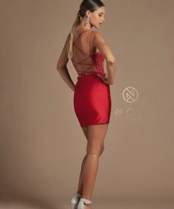 Prom Embellished Short Sheer Bodice Dress By Nox Anabel E717