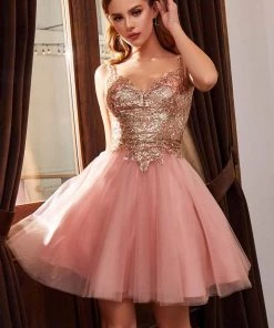 Embellished Short Tulle Dress By Cinderella Divine 9239 Prom