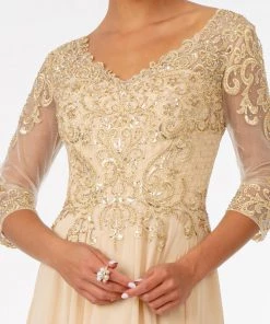 Embroidered 3/4 Sleeve Chiffon Gown By Elizabeth K GL2925