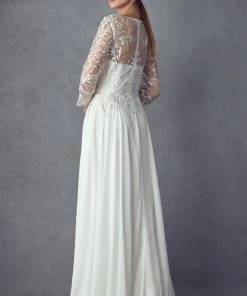 Embroidered 3/4 Sleeve Chiffon Gown By Juliet M11
