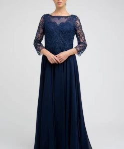 Embroidered 3/4 Sleeve Chiffon Gown By Juliet M11