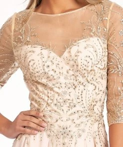 Embroidered 3/4 Sleeve Gown By Elizabeth K GL3066 Prom