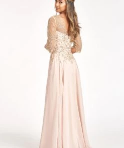 Embroidered 3/4 Sleeve Gown By Elizabeth K GL3066 Prom