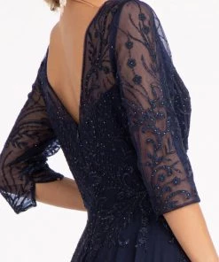 Embroidered 3/4 Sleeve Gown By Elizabeth K GL3066 Prom
