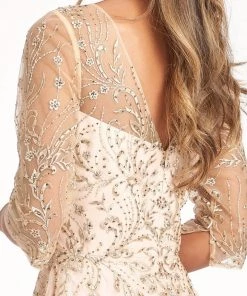 Embroidered 3/4 Sleeve Gown By Elizabeth K GL3066 Prom