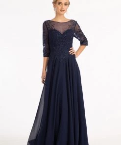 Embroidered 3/4 Sleeve Gown By Elizabeth K GL3066 Prom