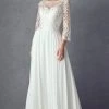 Embroidered 3/4 Sleeve White Gown By Juliet M11-W