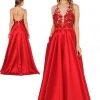 Prom Embroidered Applique Long V-Neck Halter Dress By Poly USA 8316